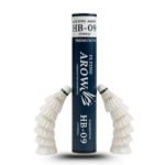 Flying Arow HB-09 Hybrid 3in1 Shuttlecock closeup view showing the feather, nylon, and cork construction.