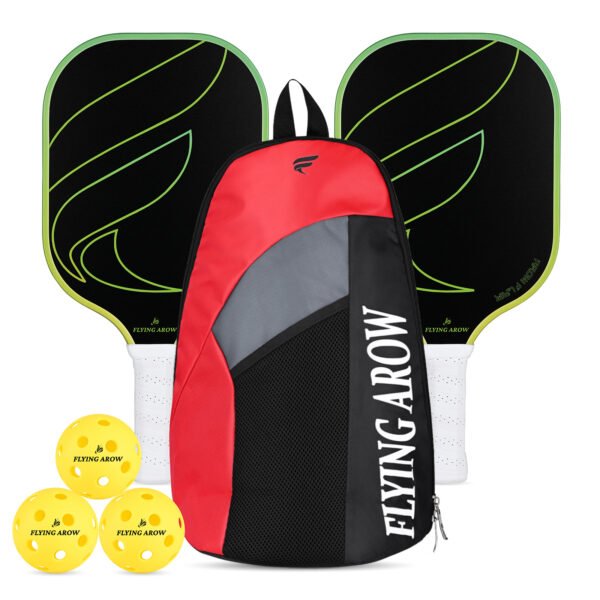 Flying Arow – Arow Flair Pickleball Combo Kit – 2 Paddles + Red & Black Bag + 3 Balls