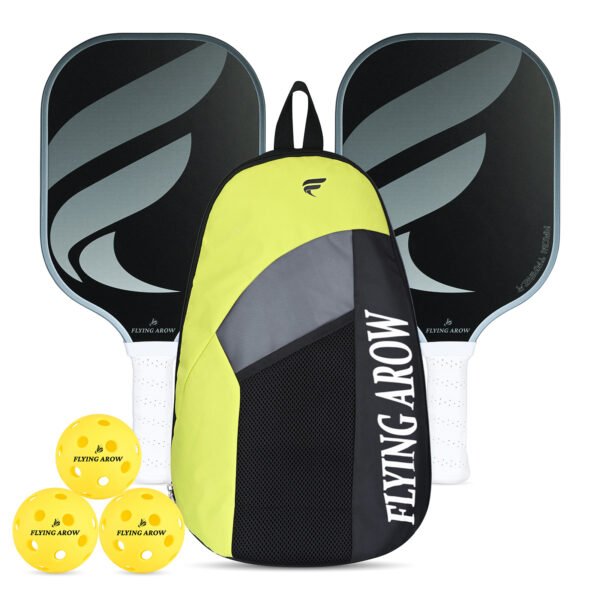 Flying Arow – Arow Trainer Pickleball Combo Kit – 2 Beginner Paddles + Green & Black Kit Bag + 3 Balls | Complete Starter Set