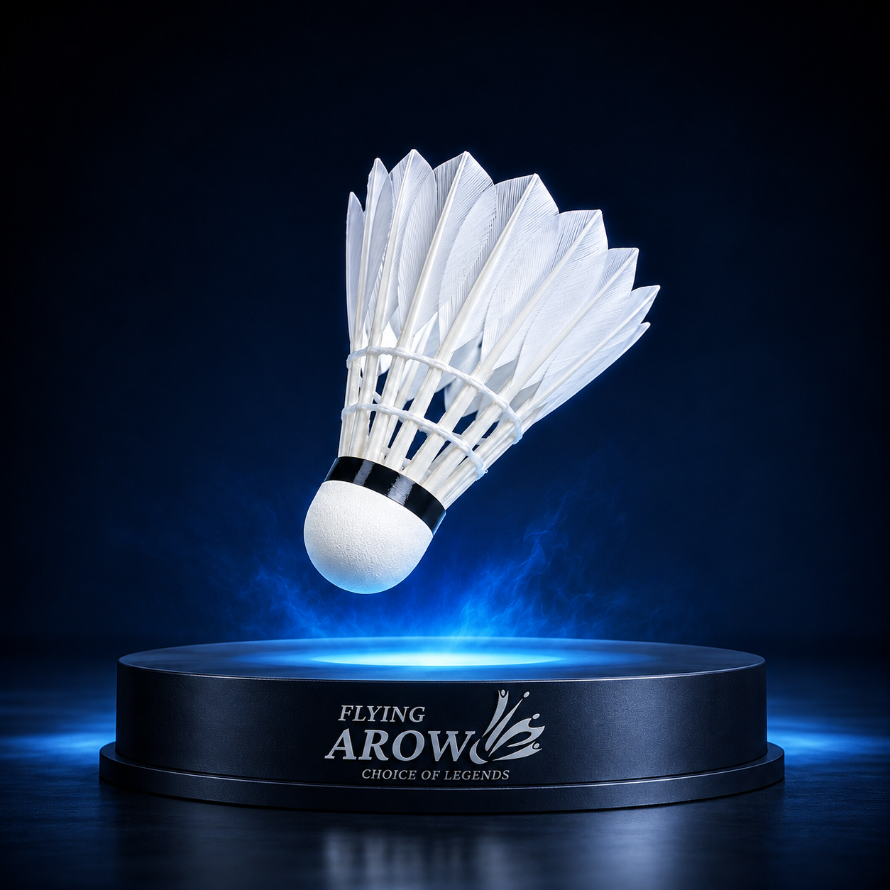 Flying Arow premium feather badminton shuttlecock showcasing tournament-grade feather construction and precision cork base for stable flight and professional performance